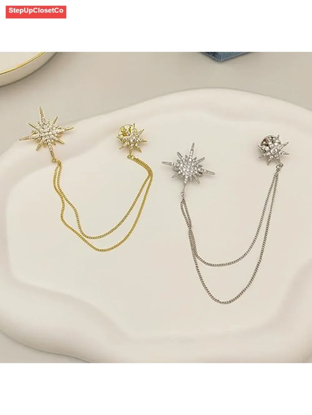 Crystal Star Snowflake Tassel Brooch Pin Women Men Gift